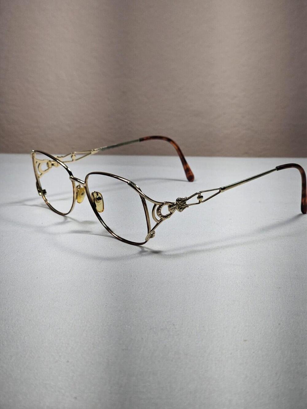 Vintage Eyeglasses Frames Gold With Intricate Design Brown Tourtise Shell - Picture 3 of 11